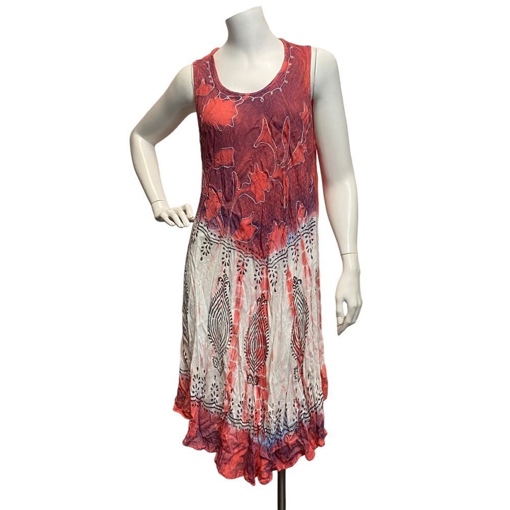 Shore Drive Free Size Orange Artsy Beachy Summer Beach Sleeveless Coastal Dress